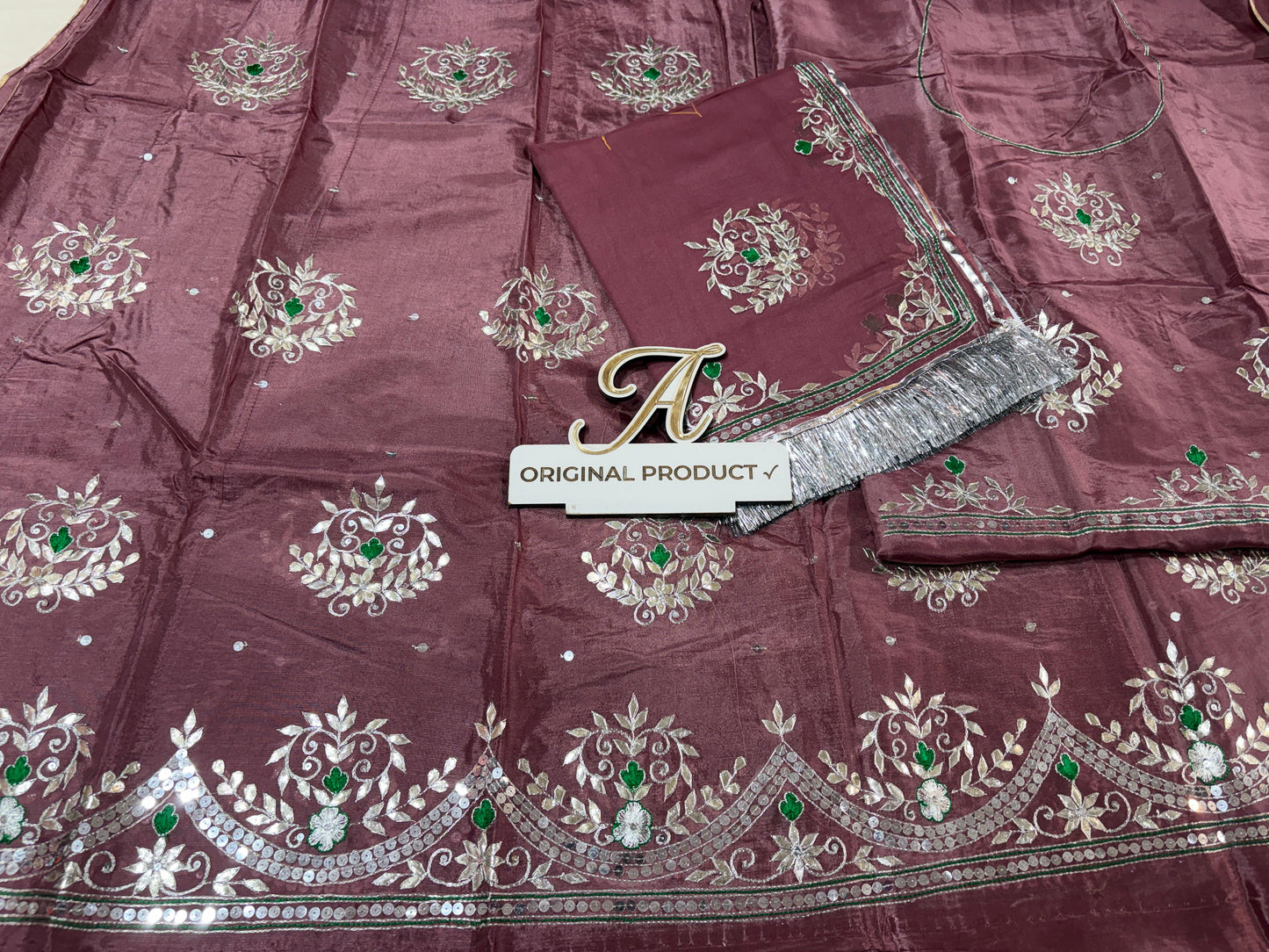 Upada Crepe Thakurji Rajputi Poshak – Pure Odhani with Aari & Silver Gota Patti Handwork (Unstitched)