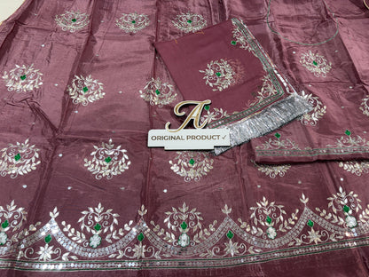 Upada Crepe Thakurji Rajputi Poshak – Pure Odhani with Aari & Silver Gota Patti Handwork (Unstitched)