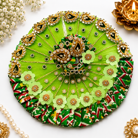 Tyohar pecial al handcrafted peacock 🦚 green heavy patola designer ladoo Gopalji Poshak with pagri 🌹