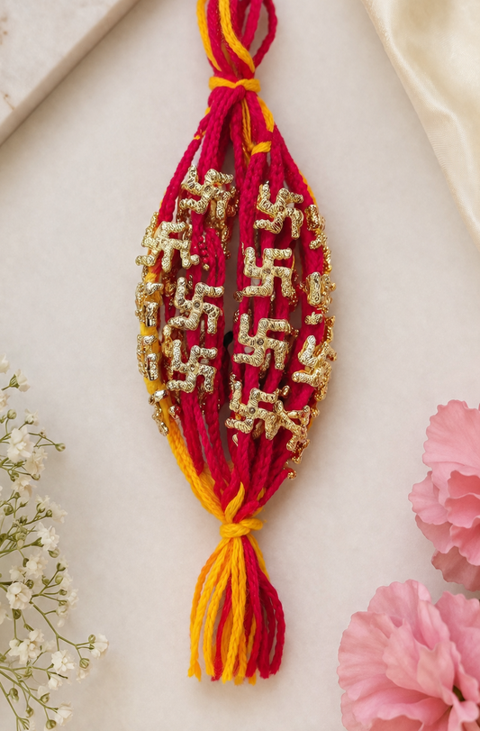 Traditional Swastik Moli Kalawa Rakhi | Sacred Raksha Dhaga for Brother (Pack of 1)