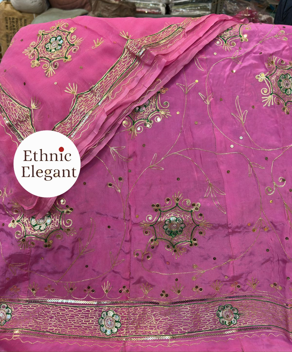 Rajputi Boutique Poshak – Heavy Natural Odhna with Zari, Taara & Resham Handwork