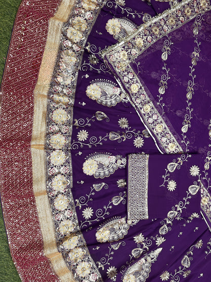 Designer 4.5 MTR Gher Rajwadi Lehenga Poshak – Velvet Border & Vintage Zari Work
