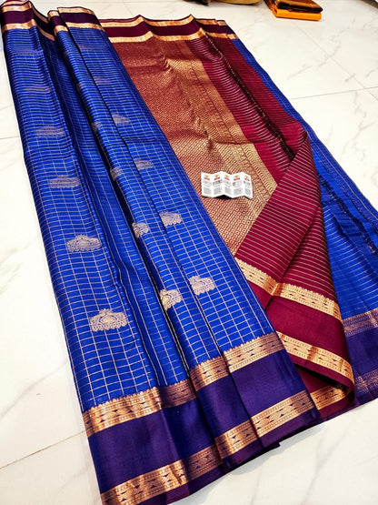 Pure Kanjivaram Silk Saree with Fancy Gap Border – Kanjipuram Silk Mark Certified
