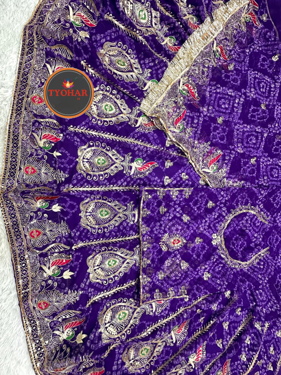 Designer 4 Mtr Gher Vintage Chunnari Rajputi Poshak | Georgette Zari Work Wedding Outfit CODE : SHR