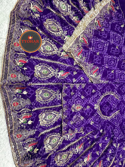 Designer 4 Mtr Gher Vintage Chunnari Rajputi Poshak | Georgette Zari Work Wedding Outfit CODE : SHR