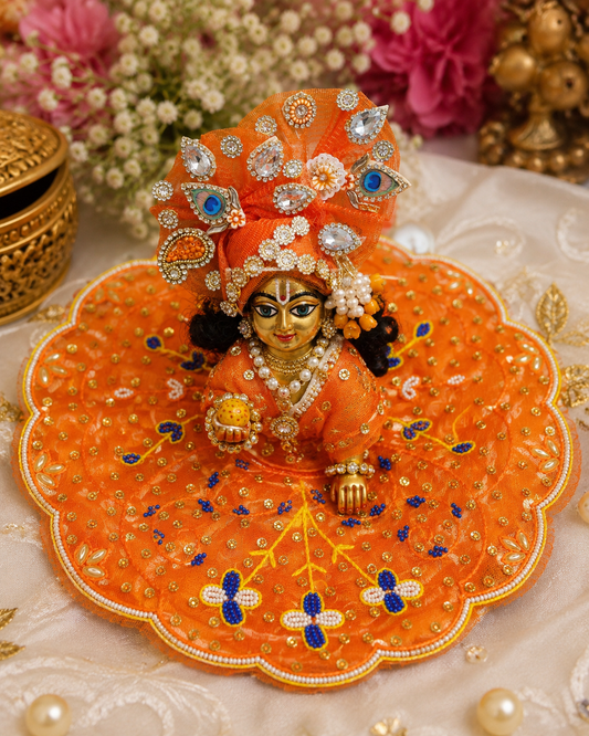 Pearl Sequin Ladoo Gopal Poshak with Pagri | Tyohar Special Designer Dress Set for Kanha Ji