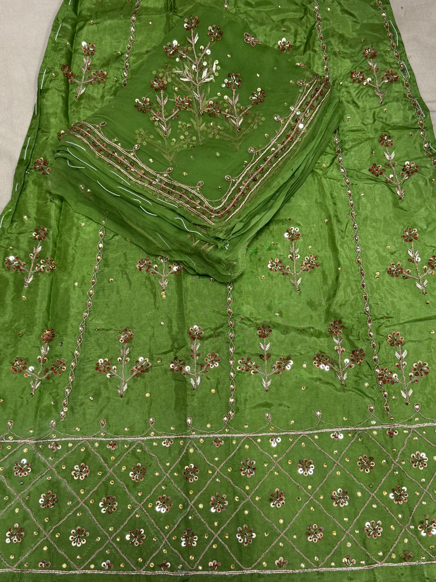 Upada Silk Rajputi Poshak – Pure Odhani with Heavy Jardozi Handwork & Butti Design (Unstitched)