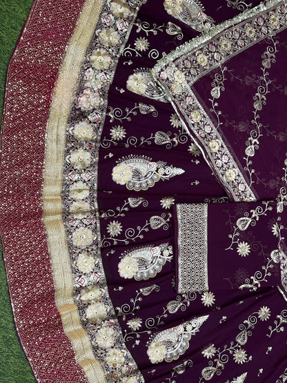 Designer 4.5 MTR Gher Rajwadi Lehenga Poshak – Velvet Border & Vintage Zari Work