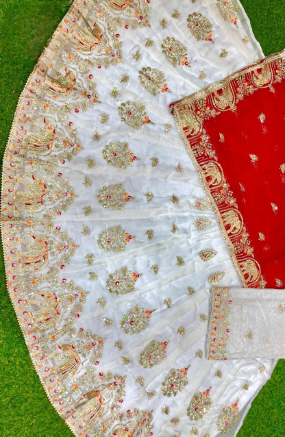 Designer Ivory Rajputi Poshak in Fendi Silk | Bridal Lehenga with Odhani (Unstitched)