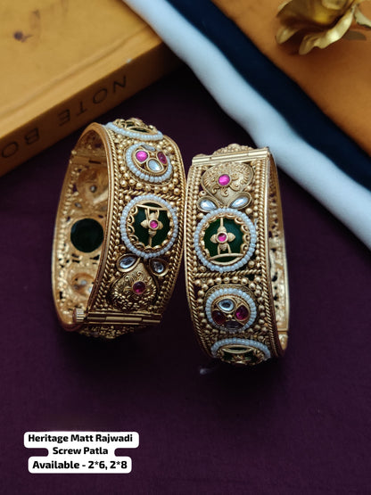 Rajwari Elegant Screw Patla Bangle – Heritage Gold Tone Kada pair