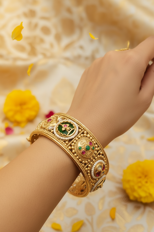 Rajwari Elegant Screw Patla Bangle – Heritage Gold Tone Kada pair