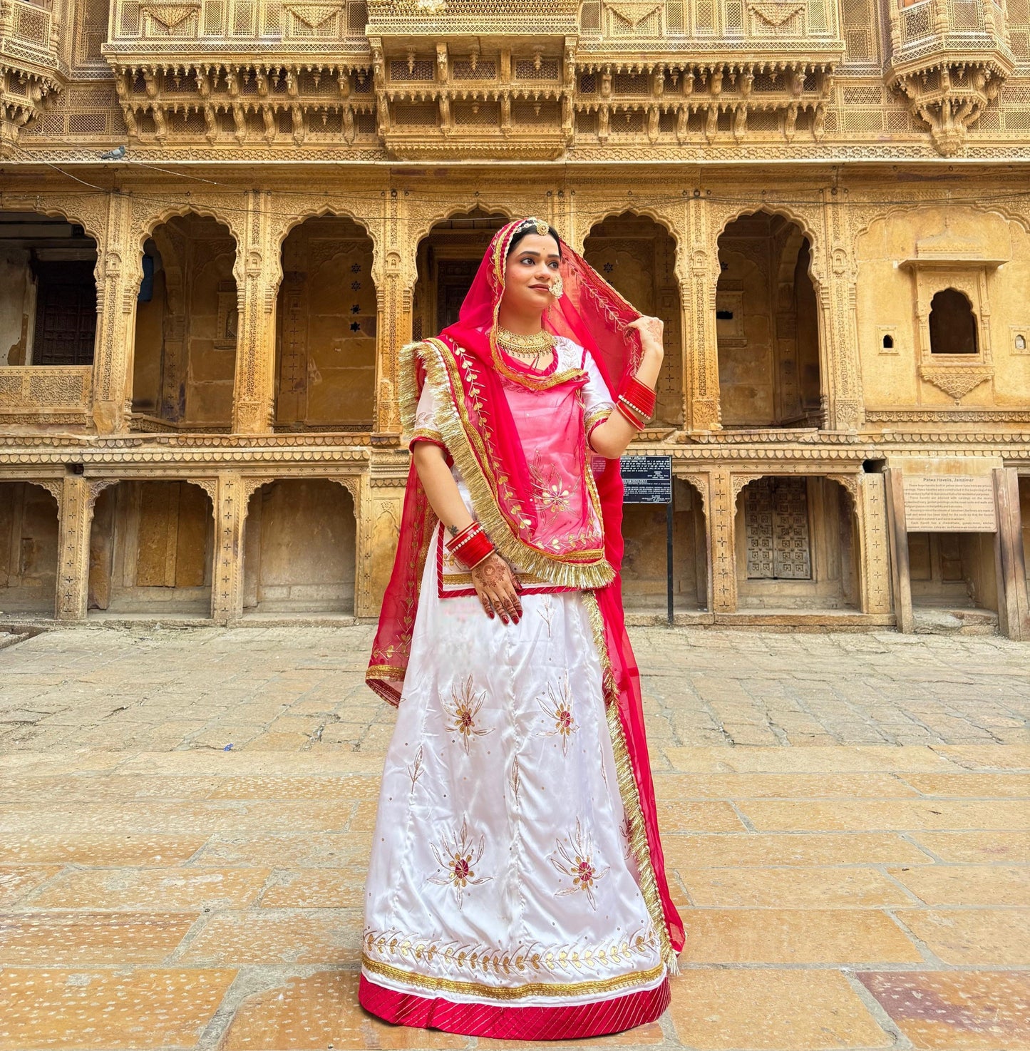 Royal Rajwadi Satin Silk Poshak – Pure Contrast Odhani with Gota Patti & Dori Work