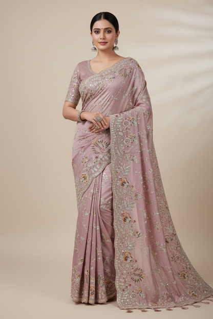 Elegant Tissue Silk Wedding Saree with Heavy Zardozi Handwork – Designer Boutique Saree