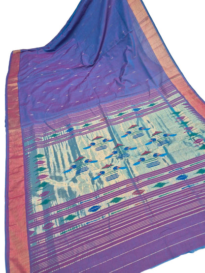 Handloom Cotton Paithani Saree – Lightweight Traditional Saree with Shoulder Butta & Pallu