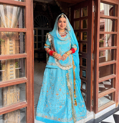 Bridal Zardozi Kundan Rajputi Poshak – Pure Hamrahi Odhni with Hand Dabka & Aari Work