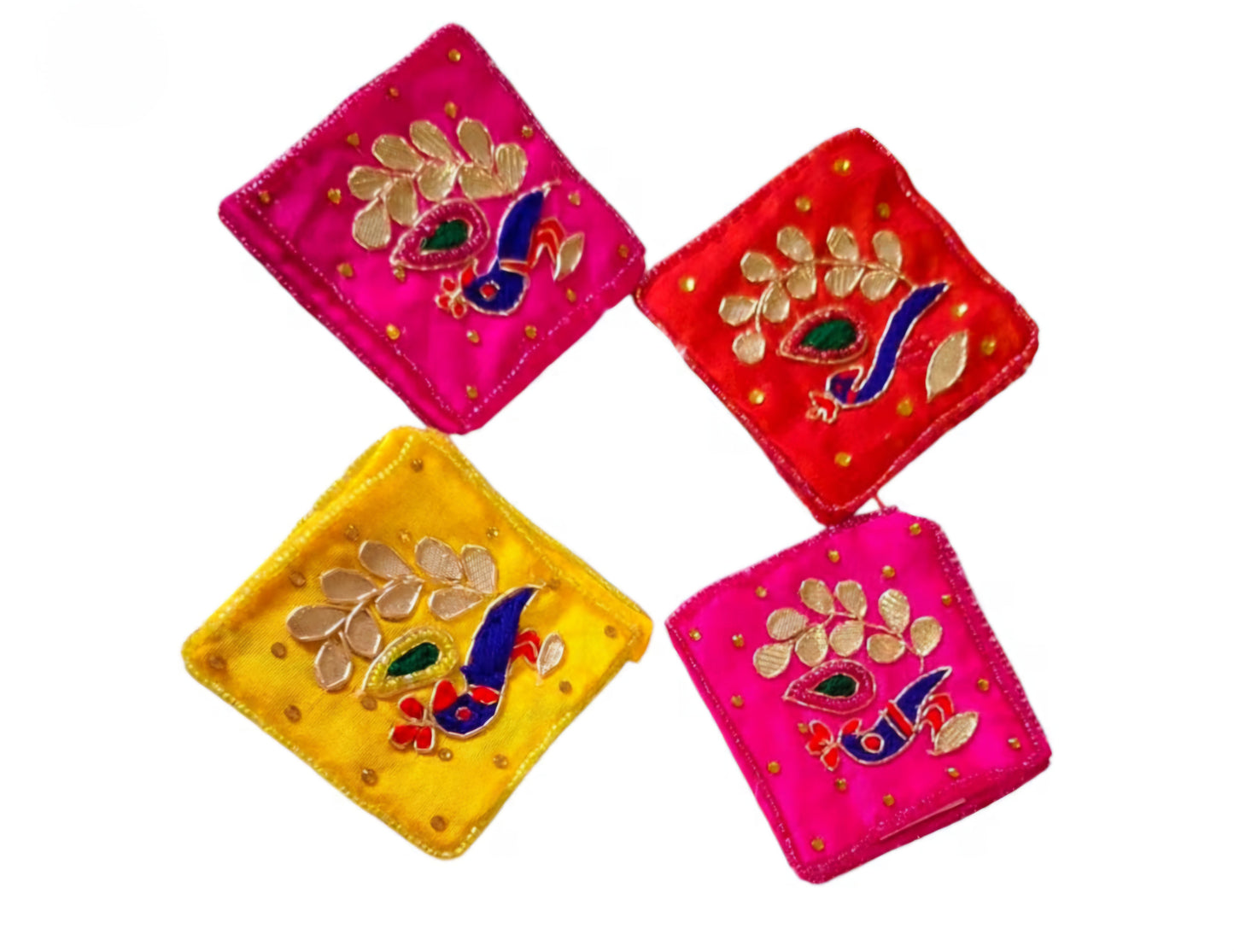 Peacock Design Zardosi Gotta Patti Coin Pouches | Mini Potli Bags Pack of 25