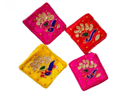 Peacock Design Zardosi Gotta Patti Coin Pouches | Mini Potli Bags Pack of 25