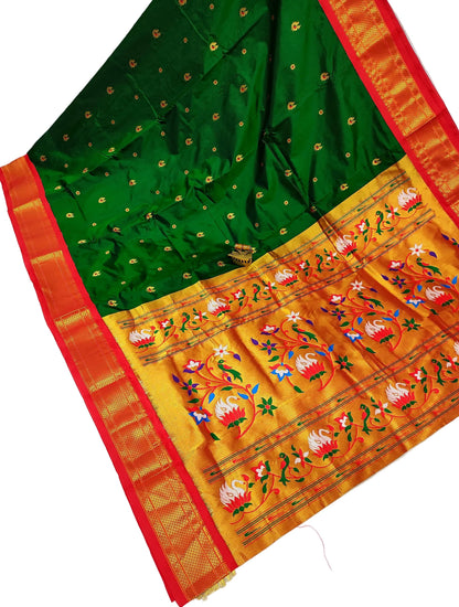 Majestic Karnful Peacock Kadiyal Pure Silk Paithani Saree | Luxury Designer Paithani