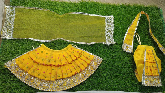 Radha krishna poshak    color Red yellow orange purple white 6 piece poshak set  6 inch pack of 2 poshak