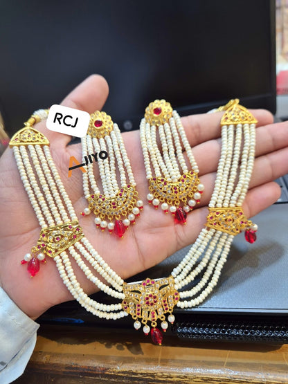 Elegant moti jadau work jewelry set