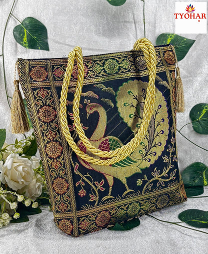 Banarasi Silk brocade Ethnic hand bag zari woven   pack of 2         size 10/10*inch