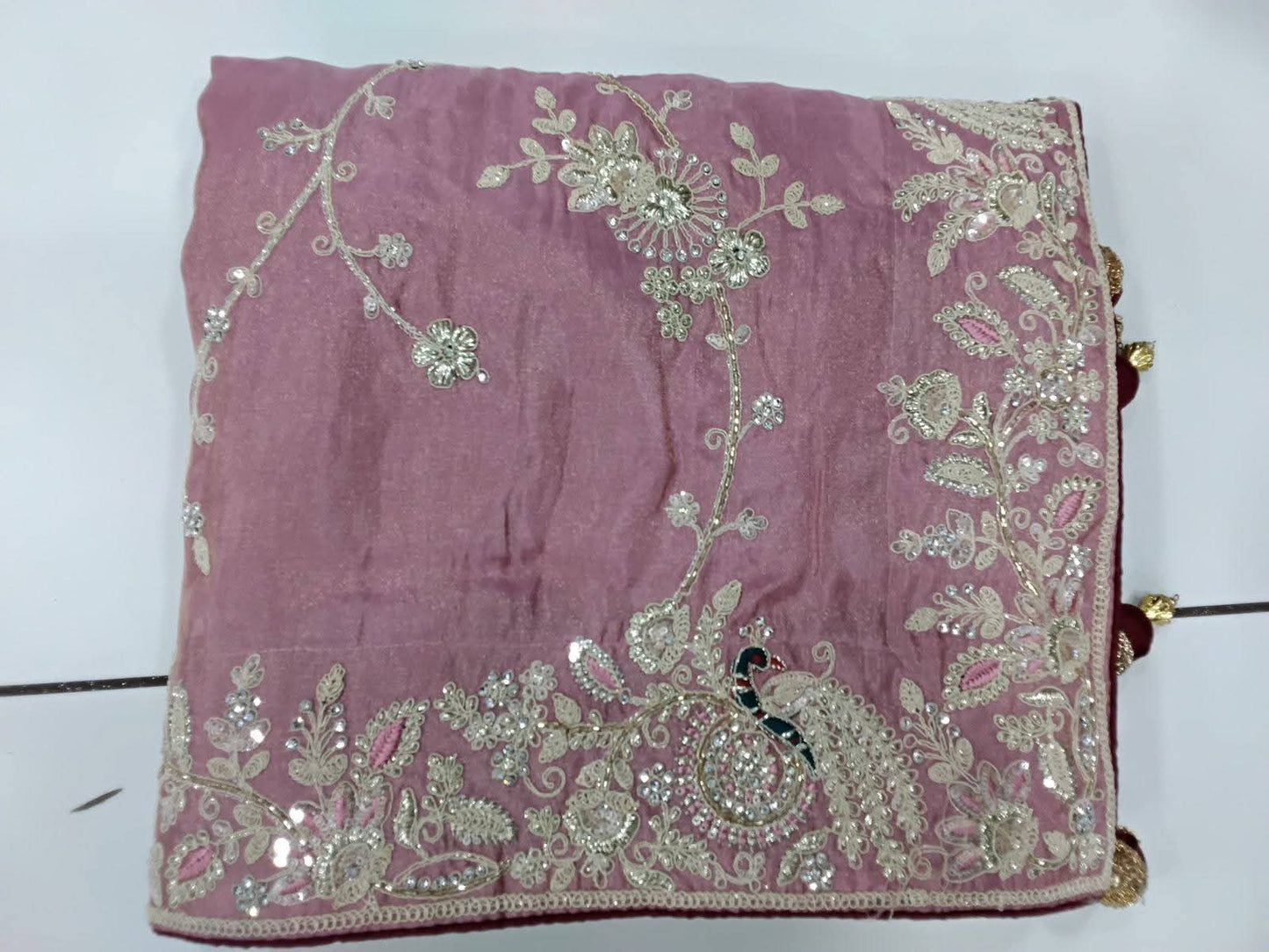 Baby Pink Pure Silk Saree with Heavy Zardozi Handwork – Designer Boutique Saree