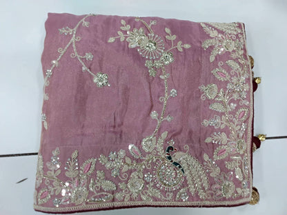 Baby Pink Pure Silk Saree with Heavy Zardozi Handwork – Designer Boutique Saree