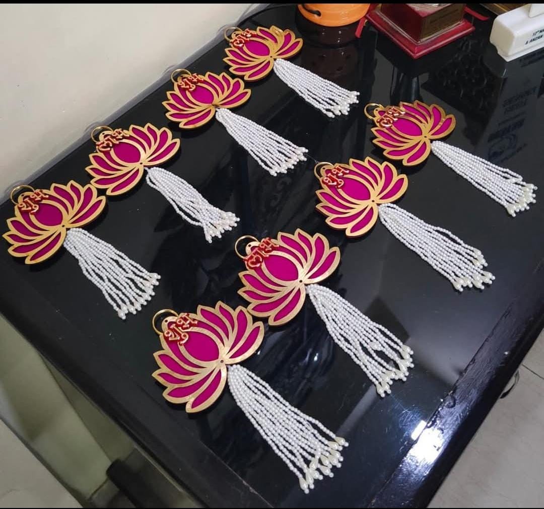 Lotus/Kamal moti work designer subh labh hanging 2 pairs