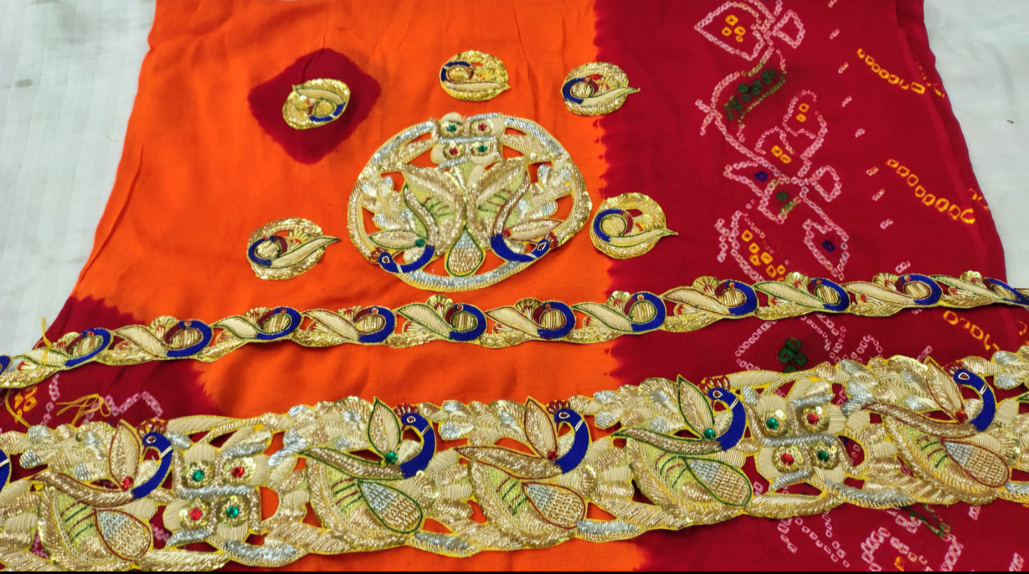 Traditional Pila Chunri –   Ojaria with Kolkata Zardosi Handwork