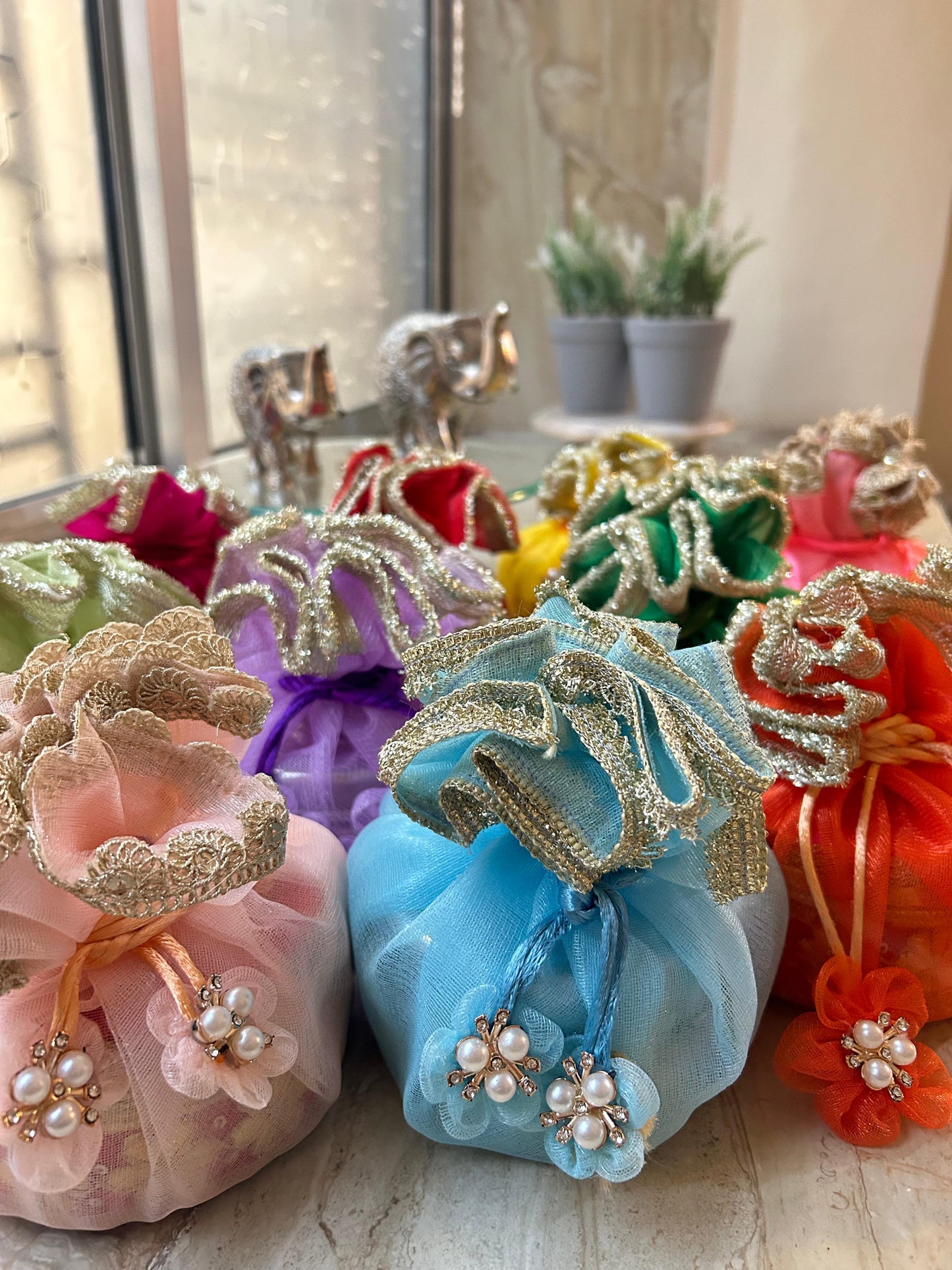 Decorative designer handcrafted sagun potli bags pack of 11                 size 18" inch