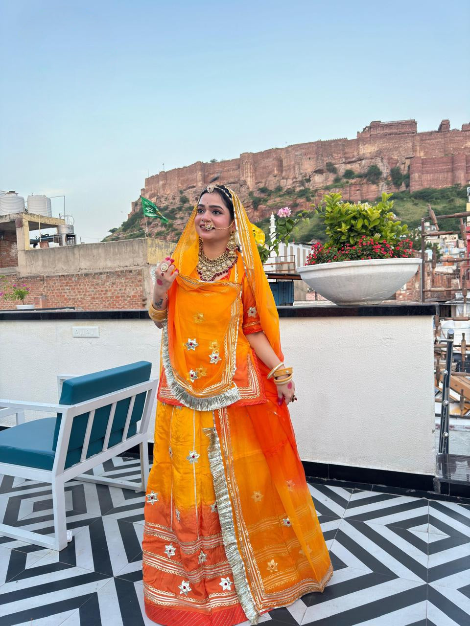 Double Shaded Upada Fabric Rajasthani Poshak – Elegant Partywear with Pure Odhna