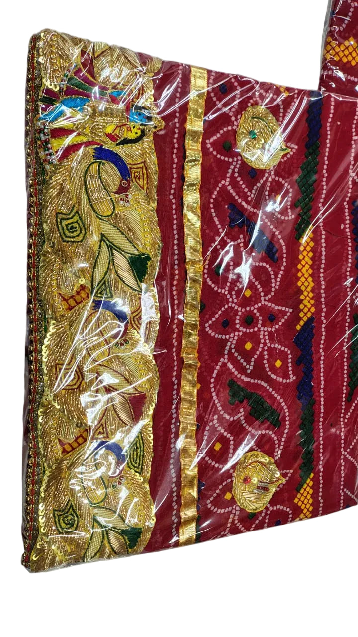 Luxury Marwadi Bandhej Chunri Pomcha with Zardozi Work | Kolkata Handcrafted Georgette Odhna