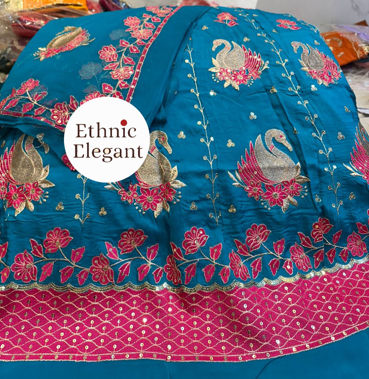 Natural Silk Hans Design Thakurji Poshak | Heavy Patch Handwork | Pure Odhna |