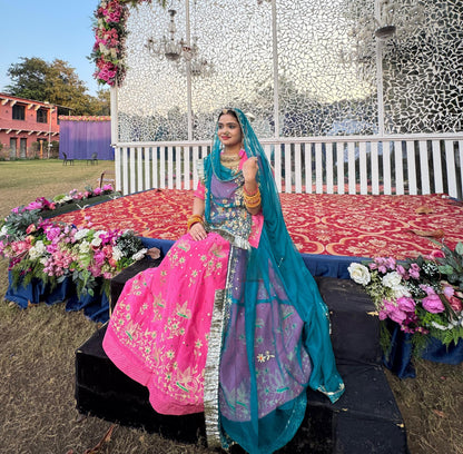 Elegant Partywear Rajasthani Poshak – Natural Silk with Kasab Zari, Aari & Resham Work