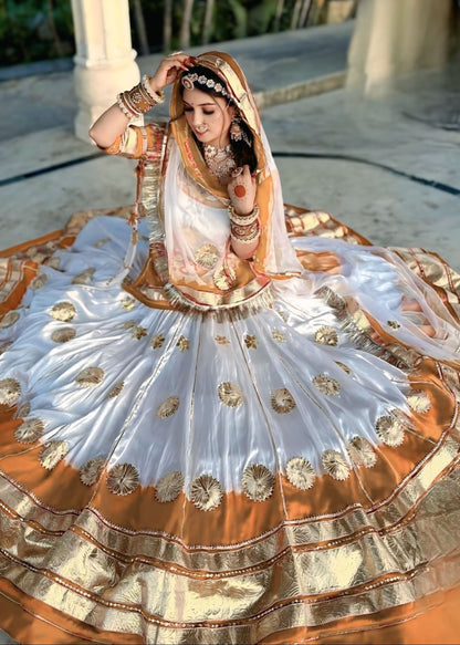 Royal Satin Heavy Laffa Gota Flower Work Poshak | Customizable Bridal & Festive Suit