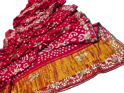 Pure Modal Gajji Silk Jaipuri Bandhej Saree – Boutique Handwork Designer Saree