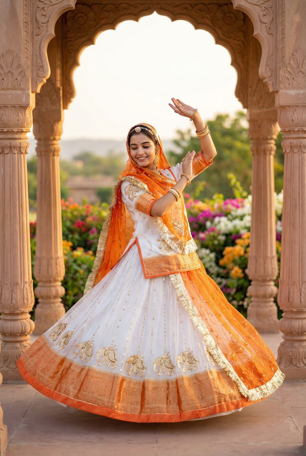 Rajwadi Tissue Organza Rajasthani Poshak – 4 Mtr Gher with Banarasi Border & Copper Sequin Work
