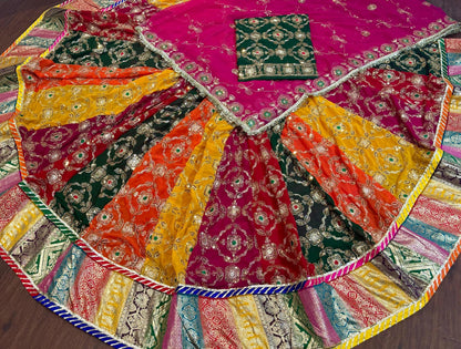 Designer Multicolour Rajwadi Lehenga Poshak – 4 MTR Gher with Pure Odhni & Heavy Border Work