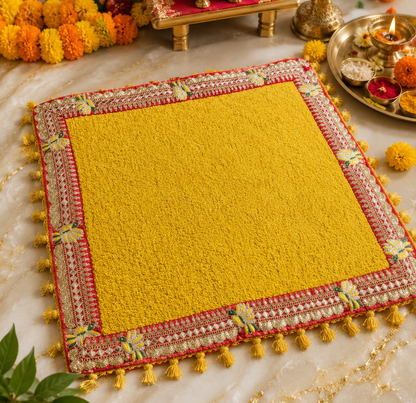 Handcrafted Traditional Puja Aasan | Premium Embroidered Prayer Mat | Best for Festive Return Gifts         pack of  2  beautiful Aasan