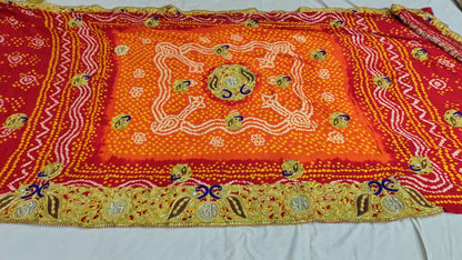 Traditional Pure Gajji Silk Kolkata Handmade Pilla Chunri with Bandhani & Zardosi Work