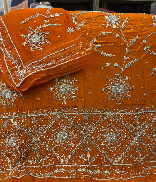 Natural Silk Thakurji Poshak with Pure Odhna | Heavy Zardozi Dabka Work Dress