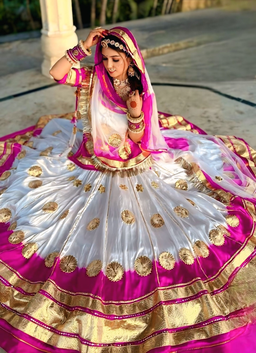 Royal Satin Heavy Laffa Gota Flower Work Poshak | Customizable Bridal & Festive Suit