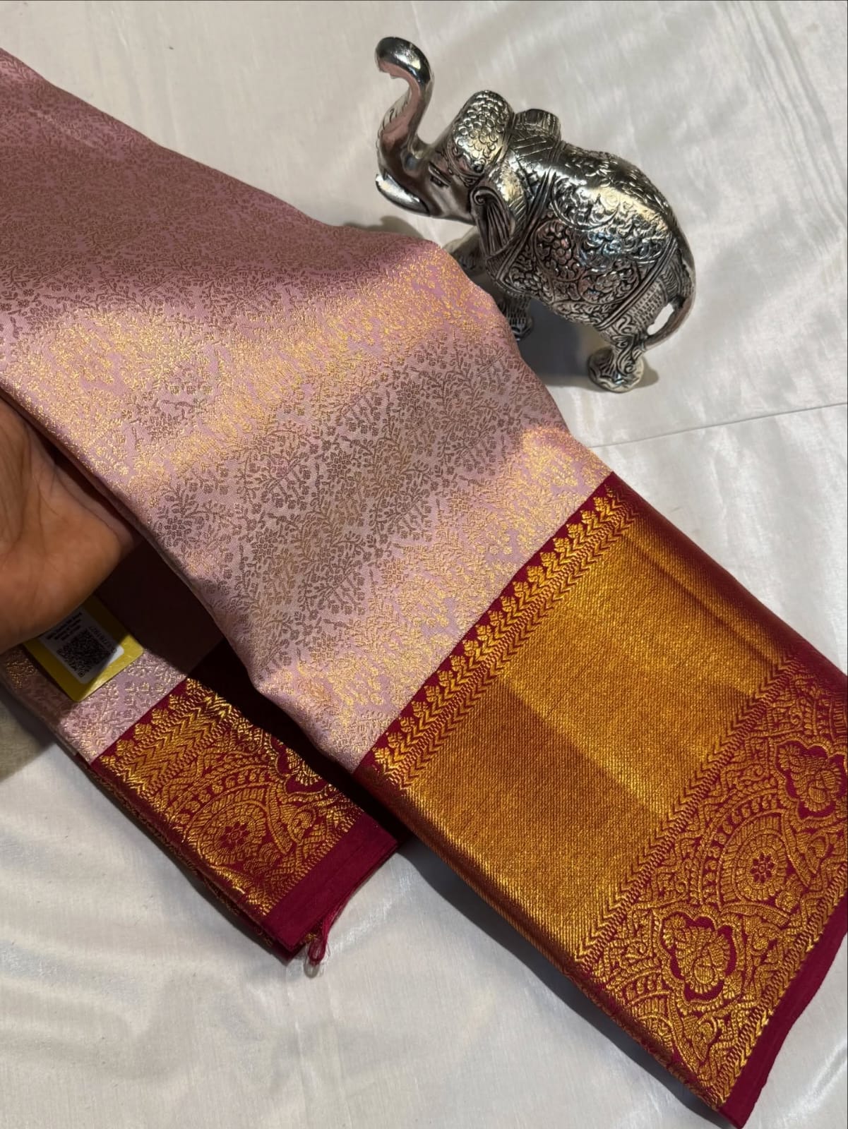 Royal Baby Pink Rani Golden Zari Kanjivaram Pure Silk Saree – Silk Mark Certified