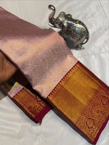 Royal Baby Pink Rani Golden Zari Kanjivaram Pure Silk Saree – Silk Mark Certified