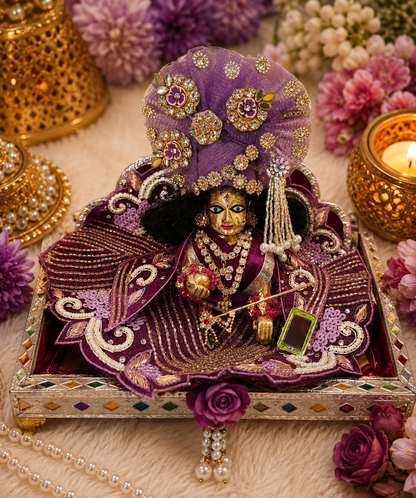 Tyohar special Pearl zardozi sequins work ladoo Gopalji Poshak with pagri mukut 🌷