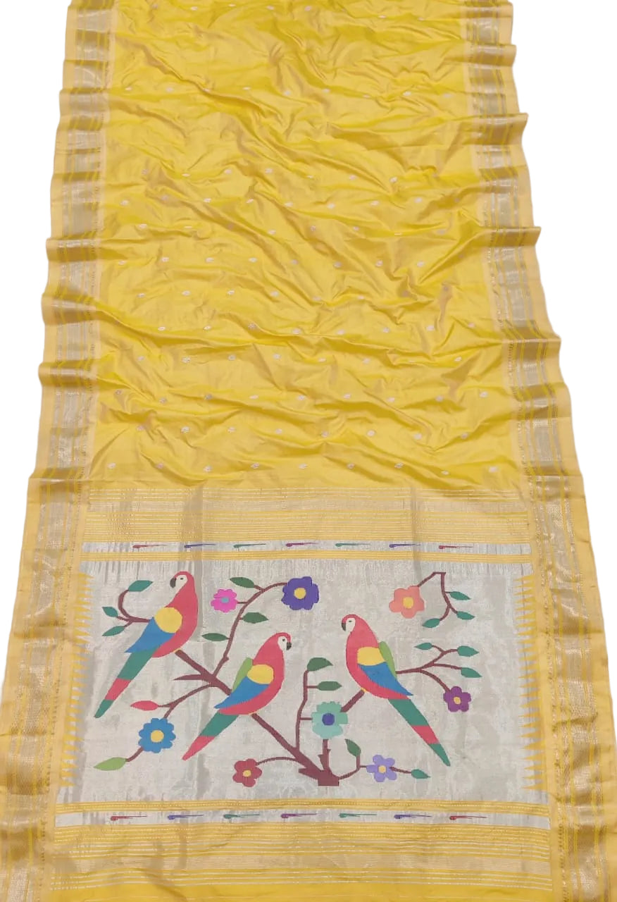 Handloom Golden & Silver Jari Yeola  Paithani – Pure Silk saree