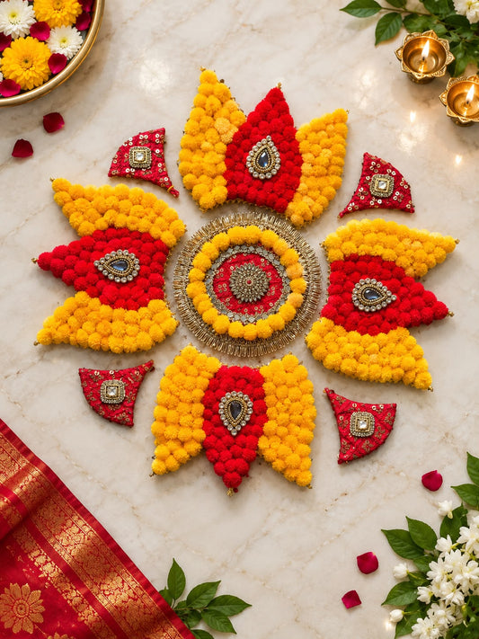 Beautiful handmade pom pom instant rangoli set Size 21" inch