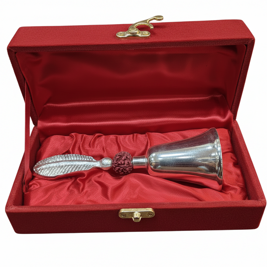 German Silver Rudraksh Bells Puja Ganti | Religious Gift Pack of 6