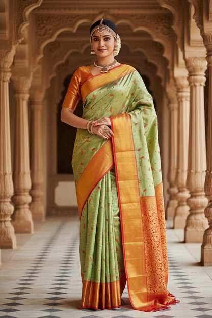 Kanchipuram Pure Silk Handloom Floral Bridal Saree Silk Mark Certified | Pure Pattu Wedding Saree