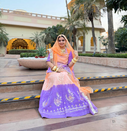 Shaded Crepe Partywear Poshak with Pure Odhna | Aari, Resham & Moti Work Designer Suit for Weddings